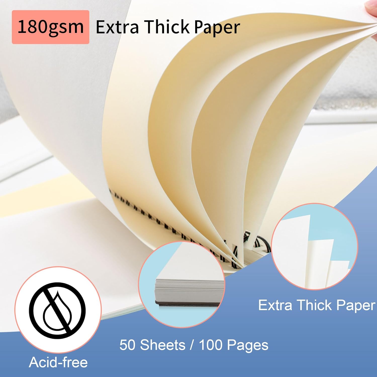 STATIONERY ISLAND Sketch Pad, A5 Sketch Book 180 g/m² Thick Paper, 100 Pages / 50 Sheets Spiral Bound Sketchbook 2 Packs